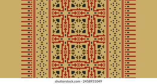 Cross Stitch pattern with Floral Designs. Traditional cross stitch needlework. Geometric Ethnic pattern, Embroidery, Textile ornamentation, fabric, Hand stitched pattern, Cultural stitching pixel art.