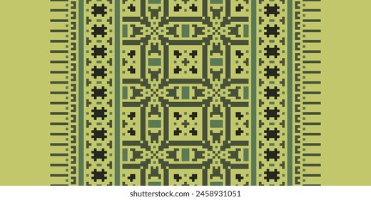 Cross Stitch pattern with Floral Designs. Traditional cross stitch needlework. Geometric Ethnic pattern, Embroidery, Textile ornamentation, fabric, Hand stitched pattern, Cultural stitching pixel art.