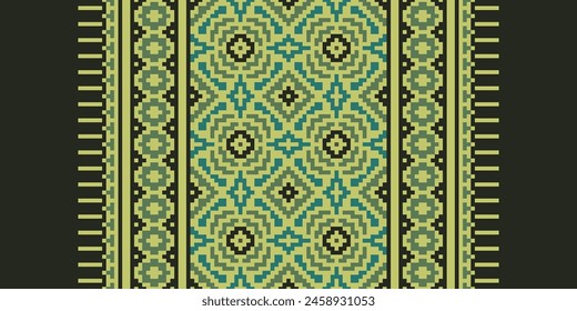 Cross Stitch pattern with Floral Designs. Traditional cross stitch needlework. Geometric Ethnic pattern, Embroidery, Textile ornamentation, fabric, Hand stitched pattern, Cultural stitching pixel art.