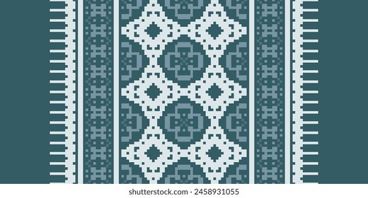 Cross Stitch pattern with Floral Designs. Traditional cross stitch needlework. Geometric Ethnic pattern, Embroidery, Textile ornamentation, fabric, Hand stitched pattern, Cultural stitching pixel art.