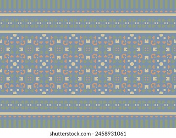 Cross Stitch pattern with Floral Designs. Traditional cross stitch needlework. Geometric Ethnic pattern, Embroidery, Textile ornamentation, fabric, Hand stitched pattern, Cultural stitching pixel art.