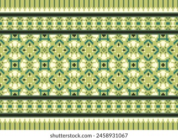 Cross Stitch pattern with Floral Designs. Traditional cross stitch needlework. Geometric Ethnic pattern, Embroidery, Textile ornamentation, fabric, Hand stitched pattern, Cultural stitching pixel art.