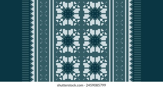 Cross Stitch pattern with Floral Designs. Traditional cross stitch needlework. Geometric Ethnic pattern, Embroidery, Textile ornamentation, fabric, Hand stitched pattern, Cultural stitching pixel art.