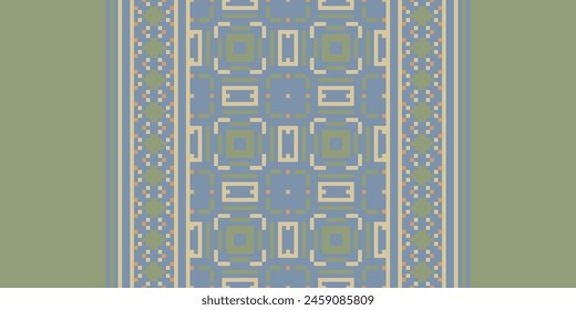 Cross Stitch pattern with Floral Designs. Traditional cross stitch needlework. Geometric Ethnic pattern, Embroidery, Textile ornamentation, fabric, Hand stitched pattern, Cultural stitching pixel art.