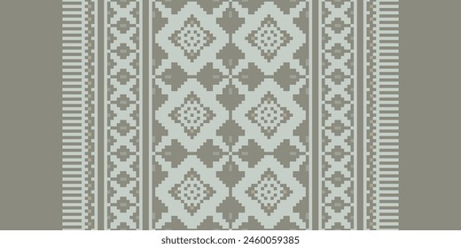 Cross Stitch pattern with Floral Designs. Traditional cross stitch needlework. Geometric Ethnic pattern, Embroidery, Textile ornamentation, fabric, Hand stitched pattern, Cultural stitching pixel art.