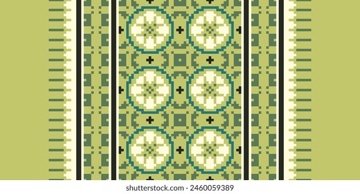 Cross Stitch pattern with Floral Designs. Traditional cross stitch needlework. Geometric Ethnic pattern, Embroidery, Textile ornamentation, fabric, Hand stitched pattern, Cultural stitching pixel art.