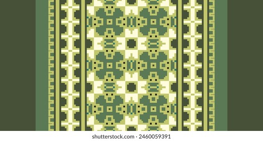 Cross Stitch pattern with Floral Designs. Traditional cross stitch needlework. Geometric Ethnic pattern, Embroidery, Textile ornamentation, fabric, Hand stitched pattern, Cultural stitching pixel art.