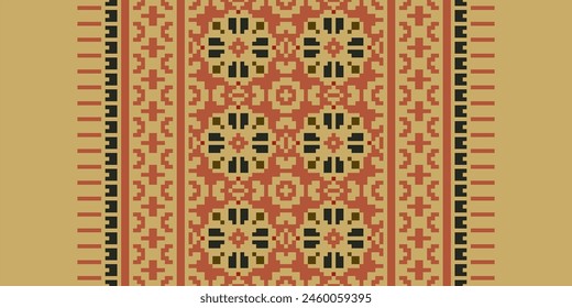 Cross Stitch pattern with Floral Designs. Traditional cross stitch needlework. Geometric Ethnic pattern, Embroidery, Textile ornamentation, fabric, Hand stitched pattern, Cultural stitching pixel art.