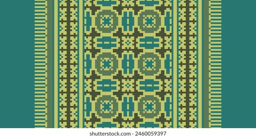 Cross Stitch pattern with Floral Designs. Traditional cross stitch needlework. Geometric Ethnic pattern, Embroidery, Textile ornamentation, fabric, Hand stitched pattern, Cultural stitching pixel art.