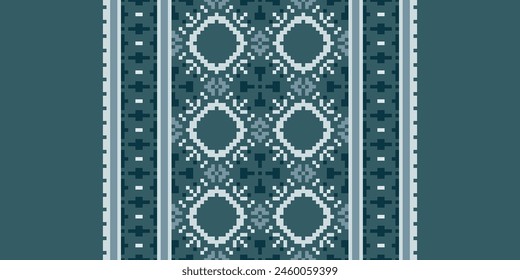 Cross Stitch pattern with Floral Designs. Traditional cross stitch needlework. Geometric Ethnic pattern, Embroidery, Textile ornamentation, fabric, Hand stitched pattern, Cultural stitching pixel art.