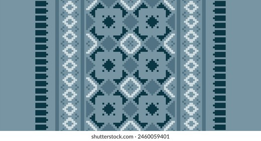 Cross Stitch pattern with Floral Designs. Traditional cross stitch needlework. Geometric Ethnic pattern, Embroidery, Textile ornamentation, fabric, Hand stitched pattern, Cultural stitching pixel art.