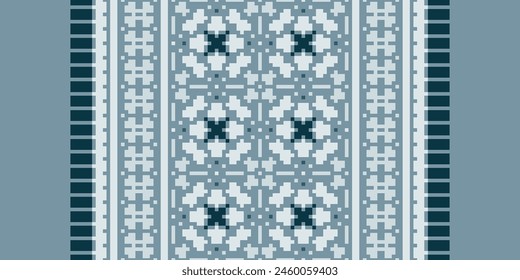 Cross Stitch pattern with Floral Designs. Traditional cross stitch needlework. Geometric Ethnic pattern, Embroidery, Textile ornamentation, fabric, Hand stitched pattern, Cultural stitching pixel art.