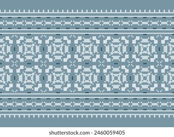 Cross Stitch pattern with Floral Designs. Traditional cross stitch needlework. Geometric Ethnic pattern, Embroidery, Textile ornamentation, fabric, Hand stitched pattern, Cultural stitching pixel art.