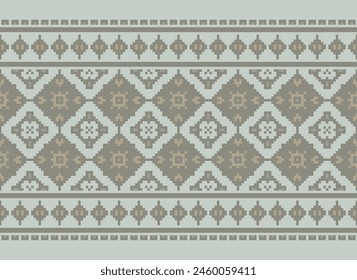 Cross Stitch pattern with Floral Designs. Traditional cross stitch needlework. Geometric Ethnic pattern, Embroidery, Textile ornamentation, fabric, Hand stitched pattern, Cultural stitching pixel art.