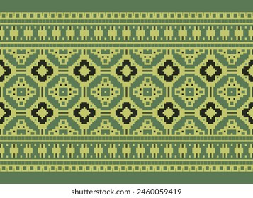 Cross Stitch pattern with Floral Designs. Traditional cross stitch needlework. Geometric Ethnic pattern, Embroidery, Textile ornamentation, fabric, Hand stitched pattern, Cultural stitching pixel art.