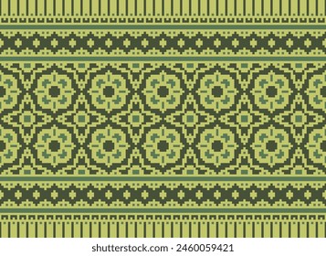 Cross Stitch pattern with Floral Designs. Traditional cross stitch needlework. Geometric Ethnic pattern, Embroidery, Textile ornamentation, fabric, Hand stitched pattern, Cultural stitching pixel art.