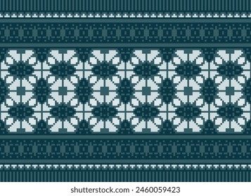 Cross Stitch pattern with Floral Designs. Traditional cross stitch needlework. Geometric Ethnic pattern, Embroidery, Textile ornamentation, fabric, Hand stitched pattern, Cultural stitching pixel art.