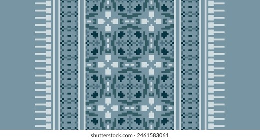 Cross Stitch pattern with Floral Designs. Traditional cross stitch needlework. Geometric Ethnic pattern, Embroidery, Textile ornamentation, fabric, Hand stitched pattern, Cultural stitching pixel art.