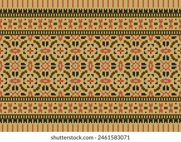 Cross Stitch pattern with Floral Designs. Traditional cross stitch needlework. Geometric Ethnic pattern, Embroidery, Textile ornamentation, fabric, Hand stitched pattern, Cultural stitching pixel art.