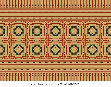 Cross Stitch pattern with Floral Designs. Traditional cross stitch needlework. Geometric Ethnic pattern, Embroidery, Textile ornamentation, fabric, Hand stitched pattern, Cultural stitching pixel art.