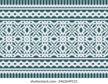 Cross Stitch pattern with Floral Designs. Traditional cross stitch needlework. Geometric Ethnic pattern, Embroidery, Textile ornamentation, fabric, Hand stitched pattern, Cultural stitching pixel art.