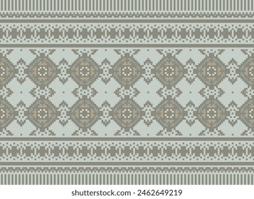 Cross Stitch pattern with Floral Designs. Traditional cross stitch needlework. Geometric Ethnic pattern, Embroidery, Textile ornamentation, fabric, Hand stitched pattern, Cultural stitching pixel art.