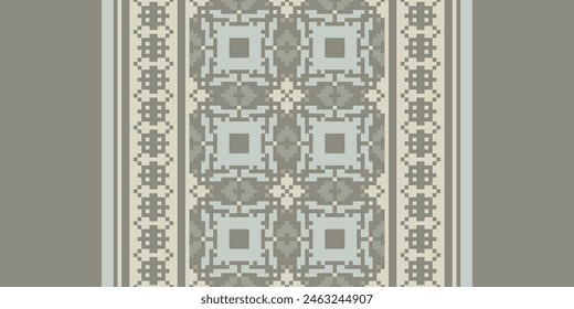 Cross Stitch pattern with Floral Designs. Traditional cross stitch needlework. Geometric Ethnic pattern, Embroidery, Textile ornamentation, fabric, Hand stitched pattern, Cultural stitching pixel art.