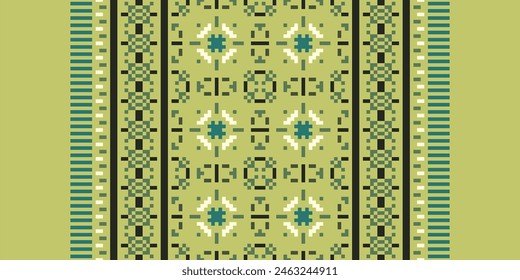 Cross Stitch pattern with Floral Designs. Traditional cross stitch needlework. Geometric Ethnic pattern, Embroidery, Textile ornamentation, fabric, Hand stitched pattern, Cultural stitching pixel art.