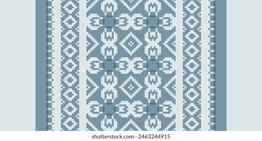 Cross Stitch pattern with Floral Designs. Traditional cross stitch needlework. Geometric Ethnic pattern, Embroidery, Textile ornamentation, fabric, Hand stitched pattern, Cultural stitching pixel art.