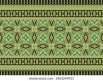 Cross Stitch pattern with Floral Designs. Traditional cross stitch needlework. Geometric Ethnic pattern, Embroidery, Textile ornamentation, fabric, Hand stitched pattern, Cultural stitching pixel art.