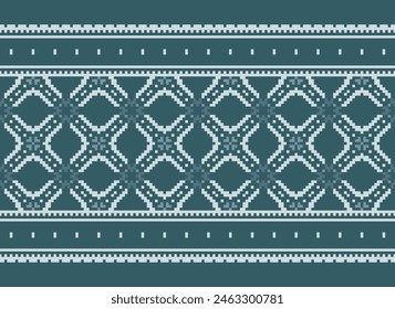 Cross Stitch pattern with Floral Designs. Traditional cross stitch needlework. Geometric Ethnic pattern, Embroidery, Textile ornamentation, fabric, Hand stitched pattern, Cultural stitching pixel art.