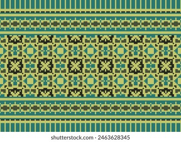 Cross Stitch pattern with Floral Designs. Traditional cross stitch needlework. Geometric Ethnic pattern, Embroidery, Textile ornamentation, fabric, Hand stitched pattern, Cultural stitching pixel art.