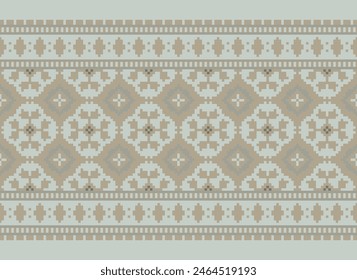 Cross Stitch pattern with Floral Designs. Traditional cross stitch needlework. Geometric Ethnic pattern, Embroidery, Textile ornamentation, fabric, Hand stitched pattern, Cultural stitching pixel art.