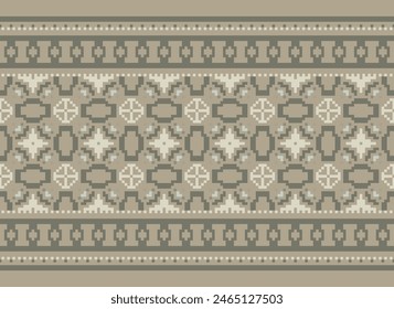 Cross Stitch pattern with Floral Designs. Traditional cross stitch needlework. Geometric Ethnic pattern, Embroidery, Textile ornamentation, fabric, Hand stitched pattern, Cultural stitching pixel art.