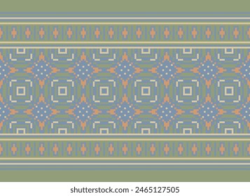 Cross Stitch pattern with Floral Designs. Traditional cross stitch needlework. Geometric Ethnic pattern, Embroidery, Textile ornamentation, fabric, Hand stitched pattern, Cultural stitching pixel art.