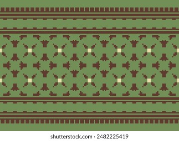 Cross Stitch pattern with Floral Designs. Traditional cross stitch needlework. Geometric Ethnic pattern, Embroidery, Textile ornamentation, fabric, Hand stitched pattern, Cultural stitching pixel art.