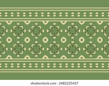 Cross Stitch pattern with Floral Designs. Traditional cross stitch needlework. Geometric Ethnic pattern, Embroidery, Textile ornamentation, fabric, Hand stitched pattern, Cultural stitching pixel art.