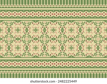 Cross Stitch pattern with Floral Designs. Traditional cross stitch needlework. Geometric Ethnic pattern, Embroidery, Textile ornamentation, fabric, Hand stitched pattern, Cultural stitching pixel art.