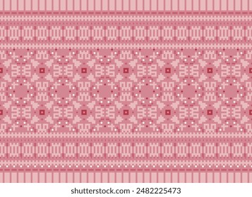 Cross Stitch pattern with Floral Designs. Traditional cross stitch needlework. Geometric Ethnic pattern, Embroidery, Textile ornamentation, fabric, Hand stitched pattern, Cultural stitching pixel art.