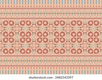 Cross Stitch pattern with Floral Designs. Traditional cross stitch needlework. Geometric Ethnic pattern, Embroidery, Textile ornamentation, fabric, Hand stitched pattern, Cultural stitching pixel art.