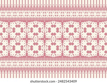 Cross Stitch pattern with Floral Designs. Traditional cross stitch needlework. Geometric Ethnic pattern, Embroidery, Textile ornamentation, fabric, Hand stitched pattern, Cultural stitching pixel art.