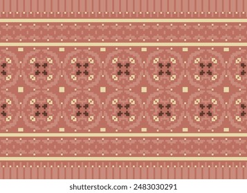 Cross Stitch pattern with Floral Designs. Traditional cross stitch needlework. Geometric Ethnic pattern, Embroidery, Textile ornamentation, fabric, Hand stitched pattern, Cultural stitching pixel art.