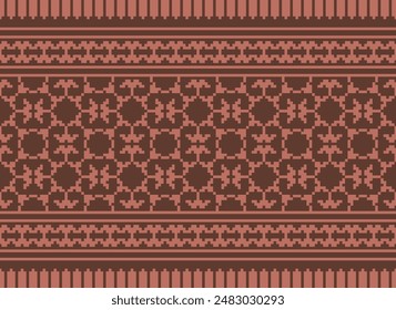 Cross Stitch pattern with Floral Designs. Traditional cross stitch needlework. Geometric Ethnic pattern, Embroidery, Textile ornamentation, fabric, Hand stitched pattern, Cultural stitching pixel art.