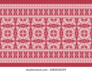 Cross Stitch pattern with Floral Designs. Traditional cross stitch needlework. Geometric Ethnic pattern, Embroidery, Textile ornamentation, fabric, Hand stitched pattern, Cultural stitching pixel art.