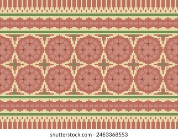 Cross Stitch pattern with Floral Designs. Traditional cross stitch needlework. Geometric Ethnic pattern, Embroidery, Textile ornamentation, fabric, Hand stitched pattern, Cultural stitching pixel art.