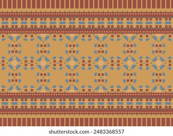 Cross Stitch pattern with Floral Designs. Traditional cross stitch needlework. Geometric Ethnic pattern, Embroidery, Textile ornamentation, fabric, Hand stitched pattern, Cultural stitching pixel art.