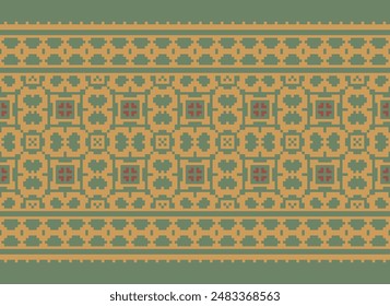 Cross Stitch pattern with Floral Designs. Traditional cross stitch needlework. Geometric Ethnic pattern, Embroidery, Textile ornamentation, fabric, Hand stitched pattern, Cultural stitching pixel art.