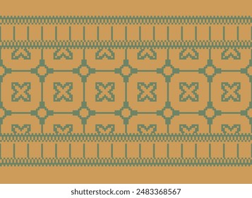 Cross Stitch pattern with Floral Designs. Traditional cross stitch needlework. Geometric Ethnic pattern, Embroidery, Textile ornamentation, fabric, Hand stitched pattern, Cultural stitching pixel art.