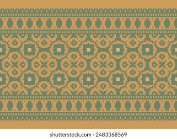 Cross Stitch pattern with Floral Designs. Traditional cross stitch needlework. Geometric Ethnic pattern, Embroidery, Textile ornamentation, fabric, Hand stitched pattern, Cultural stitching pixel art.