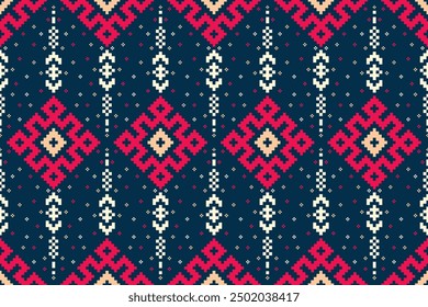 Cross Stitch pattern with Floral Designs. Traditional cross stitch needlework. Geometric Ethnic pattern, Embroidery, Textile ornamentation, fabric, Hand stitched pattern, Cultural stitching pixel art.